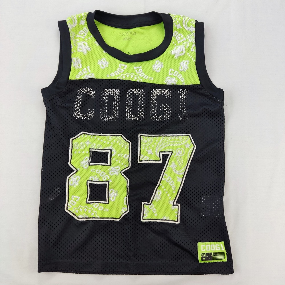 COOGI Mesh Jersey Boys S Black Neon Green 87 Paisley Sleeveless Athletic Top